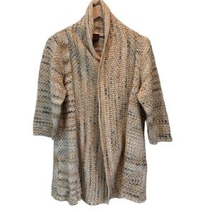 JET John Eshaya | Open Front Shawl Metallic Thread Knit Cardigan Sweater 1